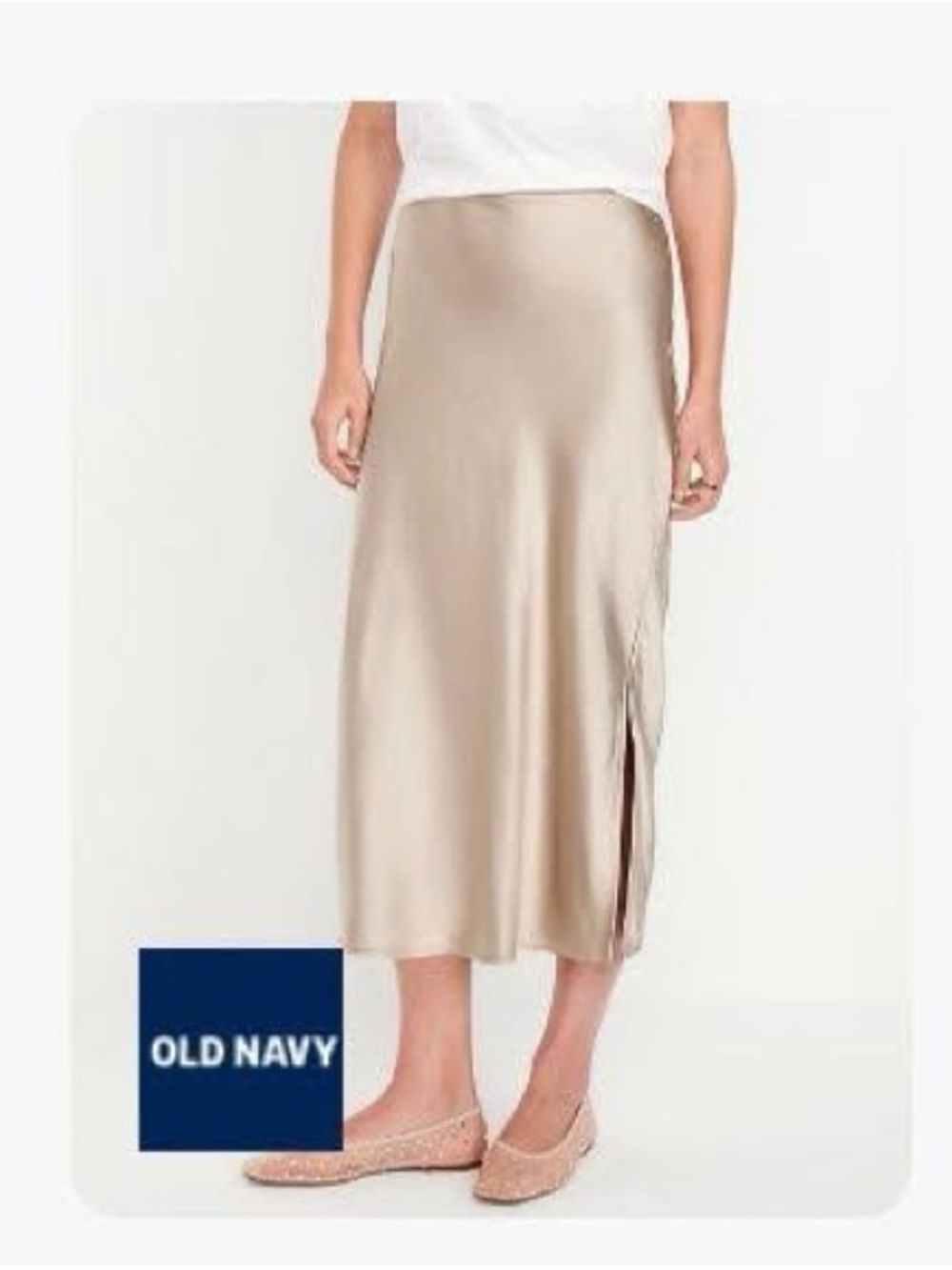 Old Navy Satin Midi Slip Skirt in Champagne Taupe